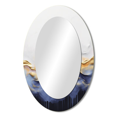 Abstract Blue And Yellow Marble Waterfall I - Modern Oval Wall Mirror