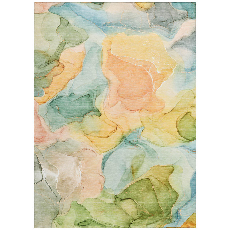 Tapis intérieur lavable antidérapant abstrait bleu 5 pi x 8 pi