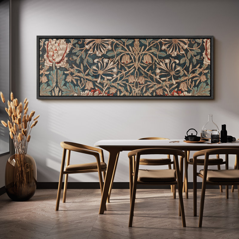 "Abstract Botanical" Elegant Victorian Classic Floral Rustic Extra Large, H 20 po x l 60 po, Noir, noir, noir, noir