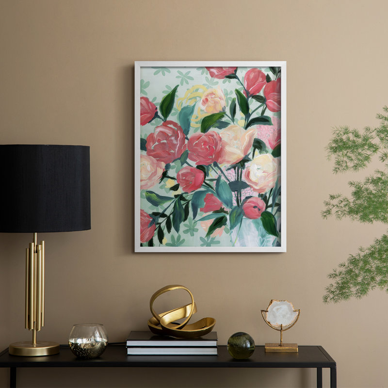 «Painted Posies II», reproduction encadrée - bois massif, H 30 po x l 24 po, Blanc