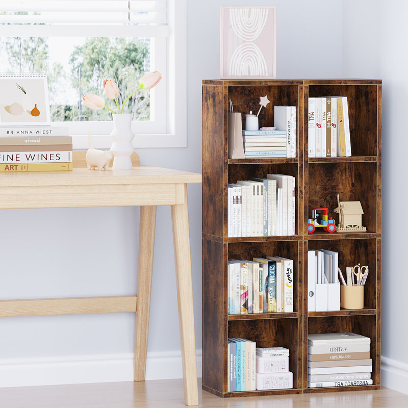 Wooden Bookshelf, Cube Storage Shelf, Floor Organizer for Bedroom, Living Room, Brown, (4 Shelves) 45.87"H x 11.81"W x 9.45"D