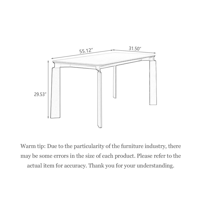 Table de salle à manger rectangulaire en pierre frittée de style crème, H 29,53 po x L 55,12 po x l 31,5 po