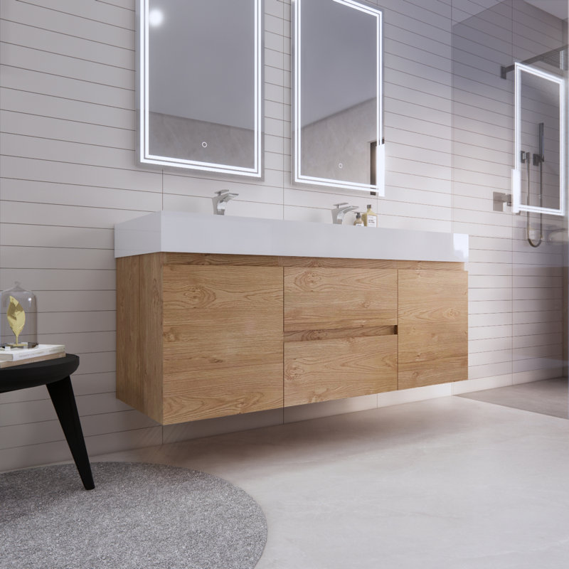 Babajide Bathroom Vanity with Acrylic Top, New England Oak