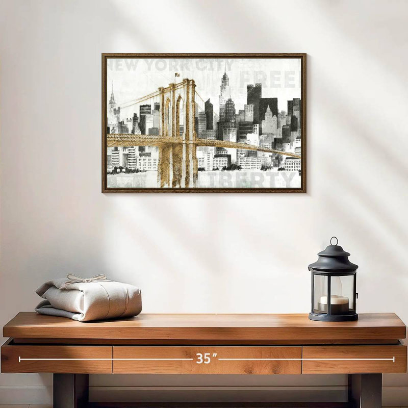 New York Skyline I, 19" X 13", Floating Frame Walnut