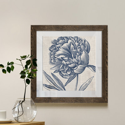 " Indigo Floral On Linen II - Premium Framed Print - Ready To Hang "