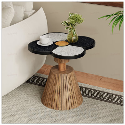Table d'appoint unique à quatre feuilles et trèfle pour le salon, la chambre à coucher et les petits espaces - Table décorative avec base en grain de bois