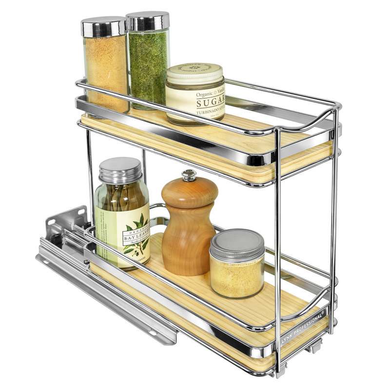 Organisateur à épices coulissant pour armoires de cuisine intérieures Lynk Professionnel Élite ™ - Tiroir coulissant - Armoire à épices coulissante en bois / chrome