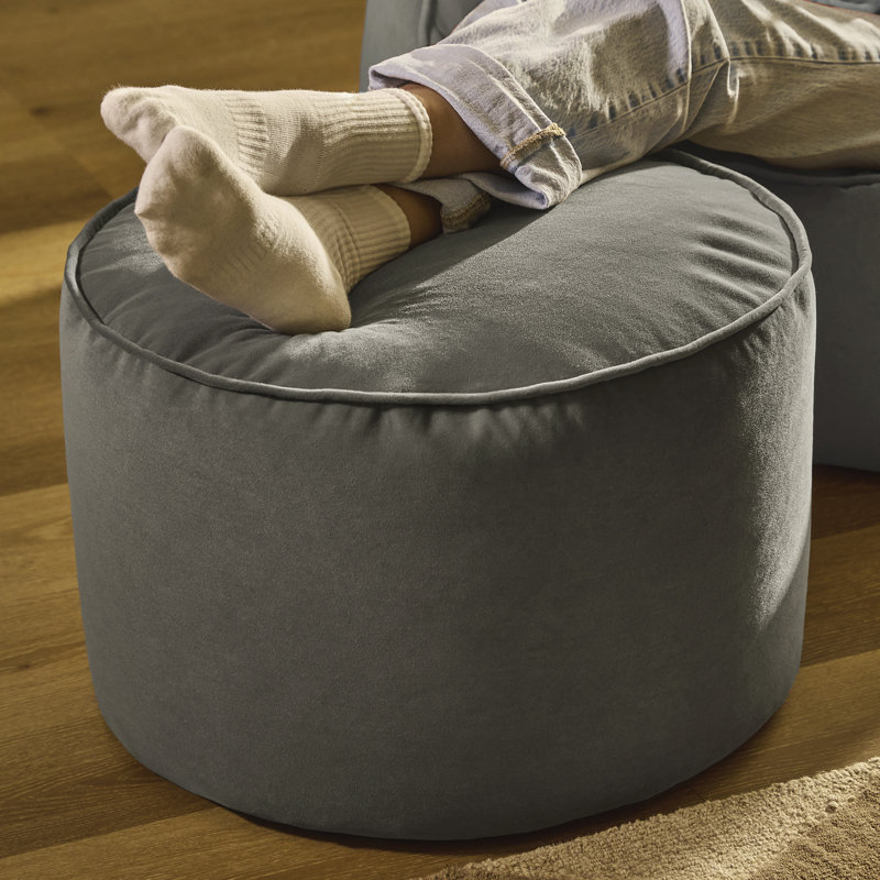 Milano 55Cm Wide Velvet Round Pouffe Ottoman, Charcoal Grey