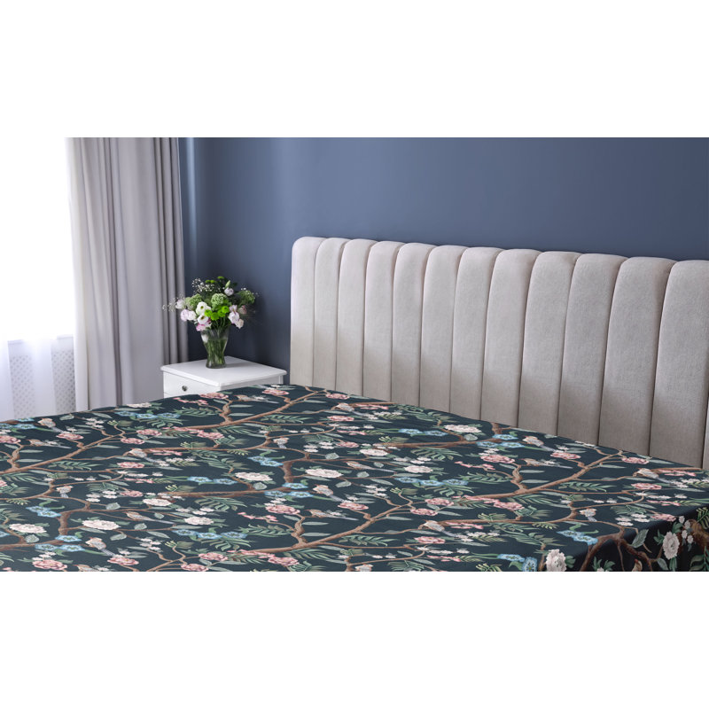 Drap-housse floral Ambesonne, Noir, brun, vert laurier / floral, Drap-housse de taille simple