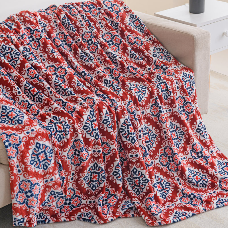 Couverture en peluche imprimée, Double / Grand, Rouge, Damas