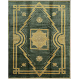 Green Hand-Knotted Wool Art Deco Diamond Geometric Modern Contemporary Carpet Rug