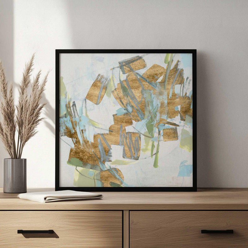 «Blue Gold Ice I» par June Erica Vess, reproduction d'art, H 30 po x l 30 po, Noir
