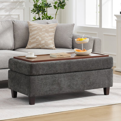 Banc multi-fonctionnel pour repose-pieds avec couvercle rabattable en bois et coussin