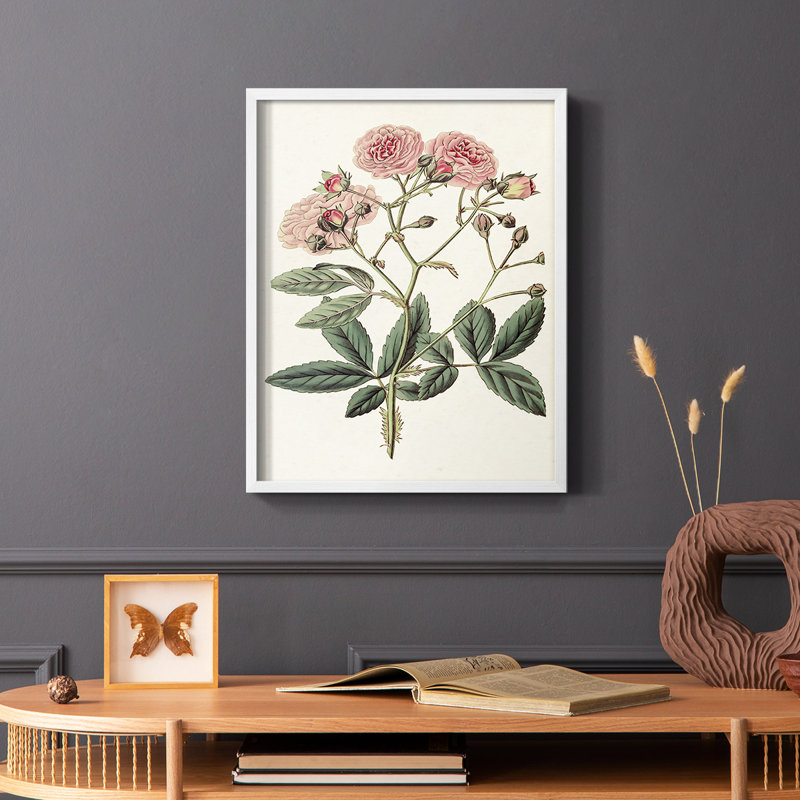 «Pink Floral Mix», reproduction encadrée en V - bois massif, Blanc, H 10 po x l 8 po