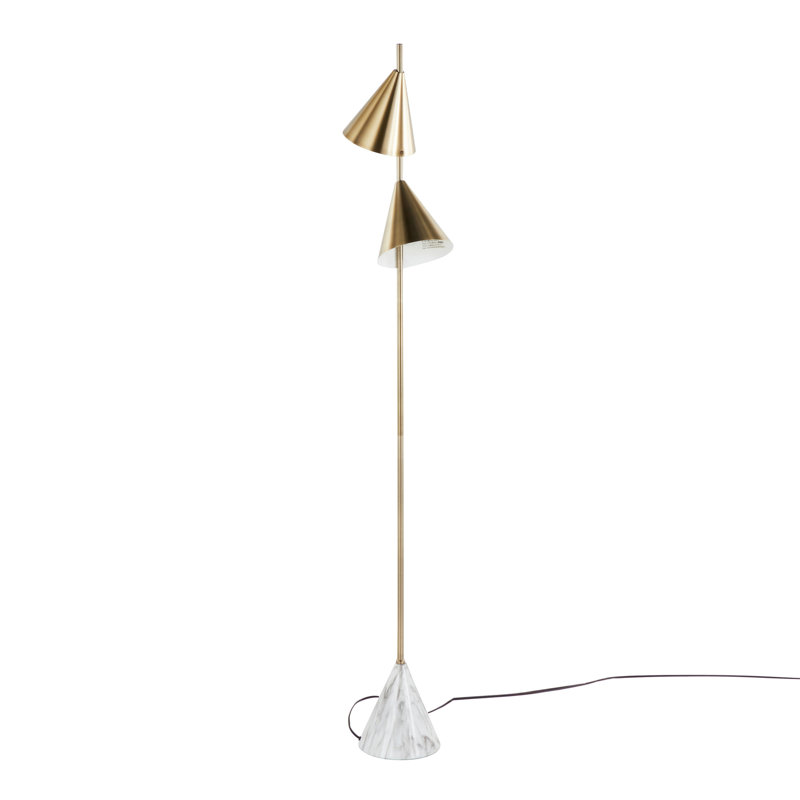 Lampe sur pied en métal, Doré, Doré / Blanc