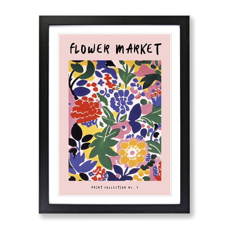 Pink Flower Market Exhibition No.3 - Single Picture Frame Print on Wood, 34cm H x 25cm W x 2cm D