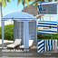 Parasol de plage Cabana avec sac, fenêtres, bleu et blanc-691465171