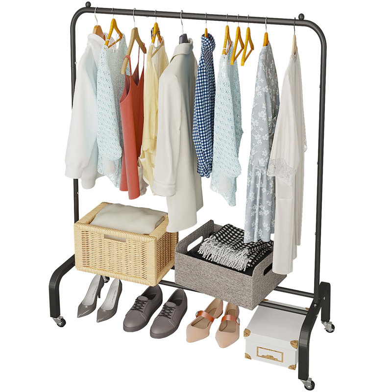 43.31'' Iron Rolling Clothing Rack, Matte Black