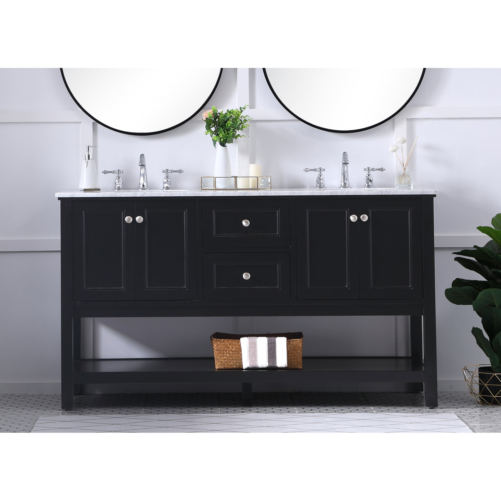 Bonsai 60'' Double Bathroom Vanity, Black
