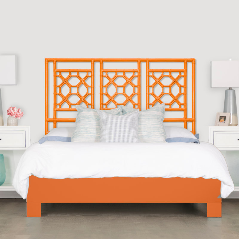 Lattice Back Platform Bed, Queen, Citrus Orange
