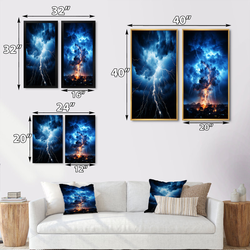 «Lightning Electrifiant Moment» 2 pièces, H 32 po x l 32 po, Toile tendue