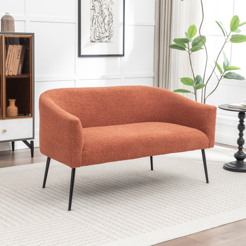 Upholstered Faux Fur Loveseat, Orange, Black