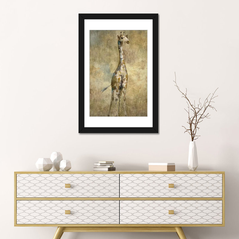 «Summer Safari Giraffe», impression sur toile, H 24 po x l 16 po x P 1 po, Papier d'art encadré noir, Blanc
