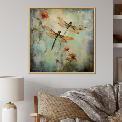 Art rétro sur toile, libellule volante