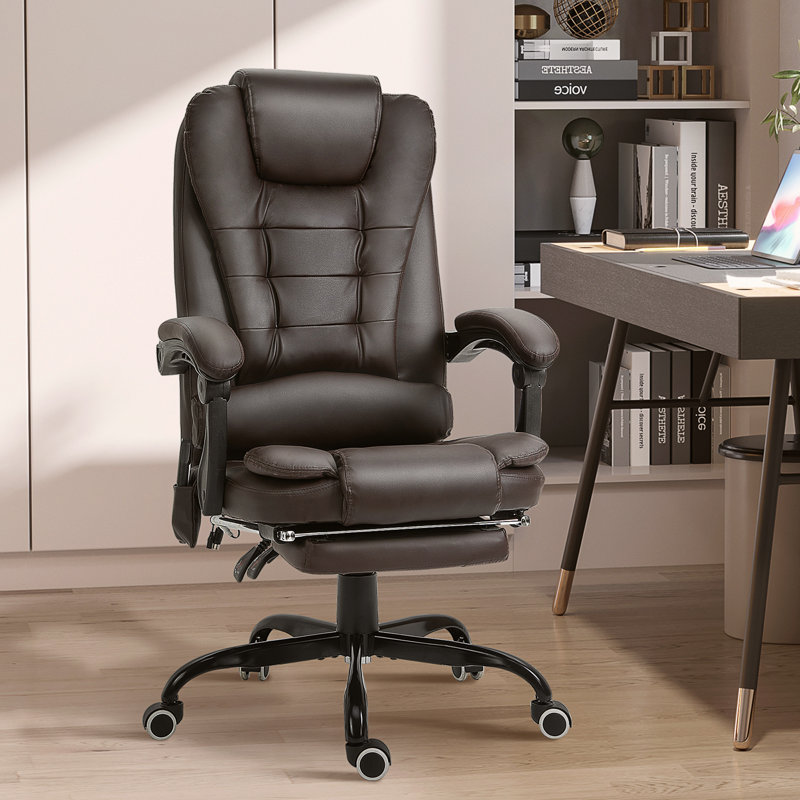 Fauteuil de massage vibrant à 7 points, fauteuil d'ordinateur à haut dossier avec support lombaire, repose-pieds, dossier inclinable, hauteur réglable