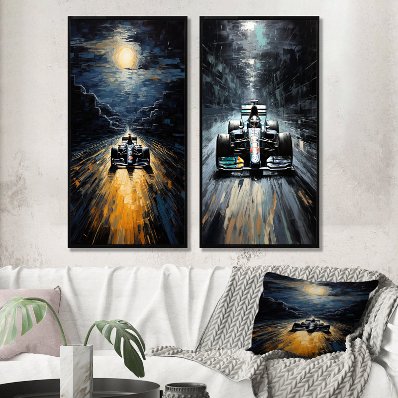 Ensemble de 2 décorations murales Midnight, H 28 po x l 25 po, Cadre flottant noir