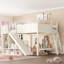 Lit mezzanine avec tablettes de rangement et garde-robe, lits mezzanine en bois massif avec glissière amovible et échelles-131128817-131128820