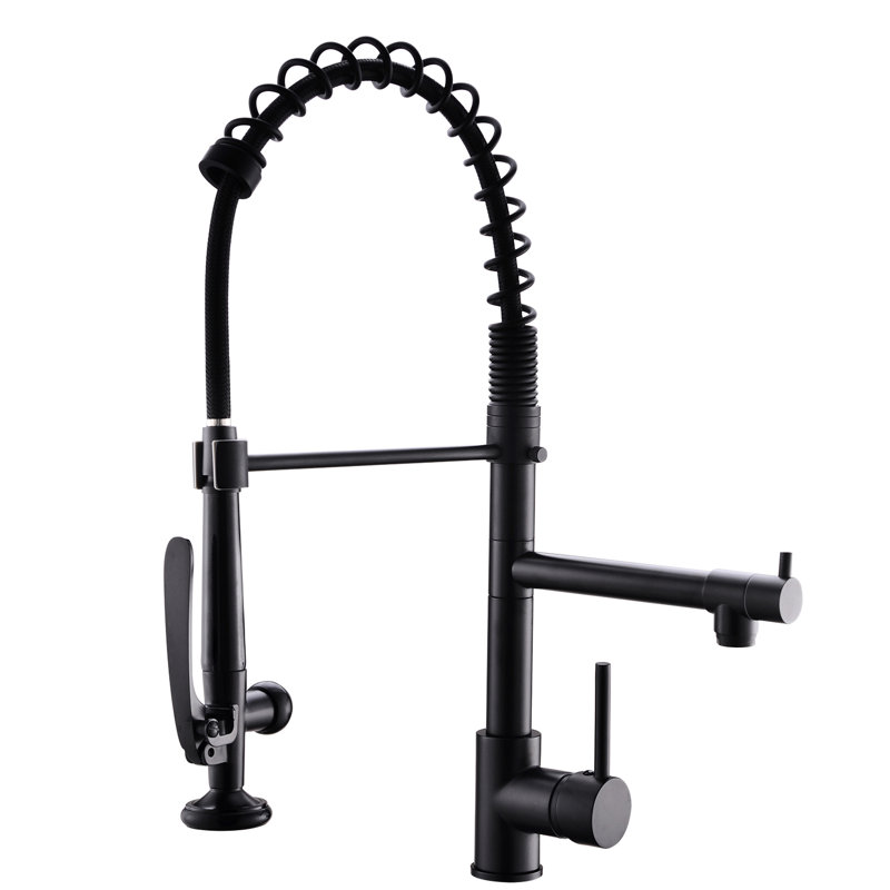 Commercial Kitchen Faucet Pull Down - Black And Nickel, Single Handle, Hot Cold Water Mixer, Heavy Duty Sink Nickel With Ceramic Filler, Water, , Modern Accessory