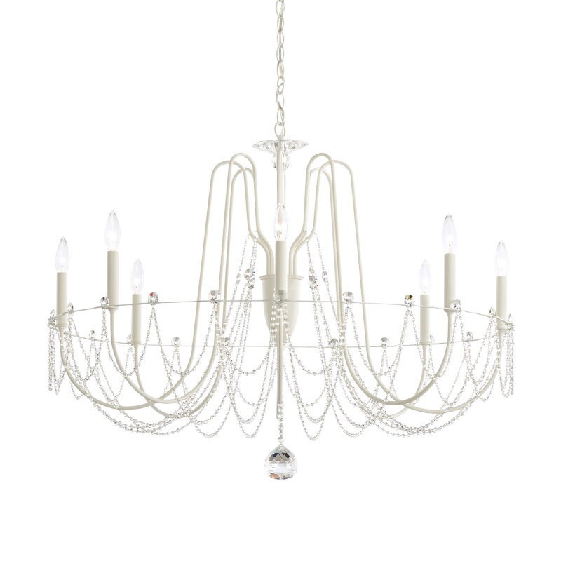 Esmery 8 - Light Chandelier, White, Clear Heritage Crystal
