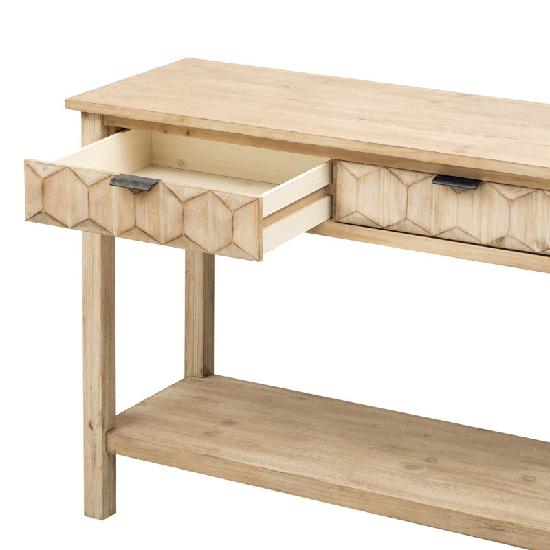 Console moderne avec façade en nid d'abeille et finition élégante en placage de sapin naturel, Naturel