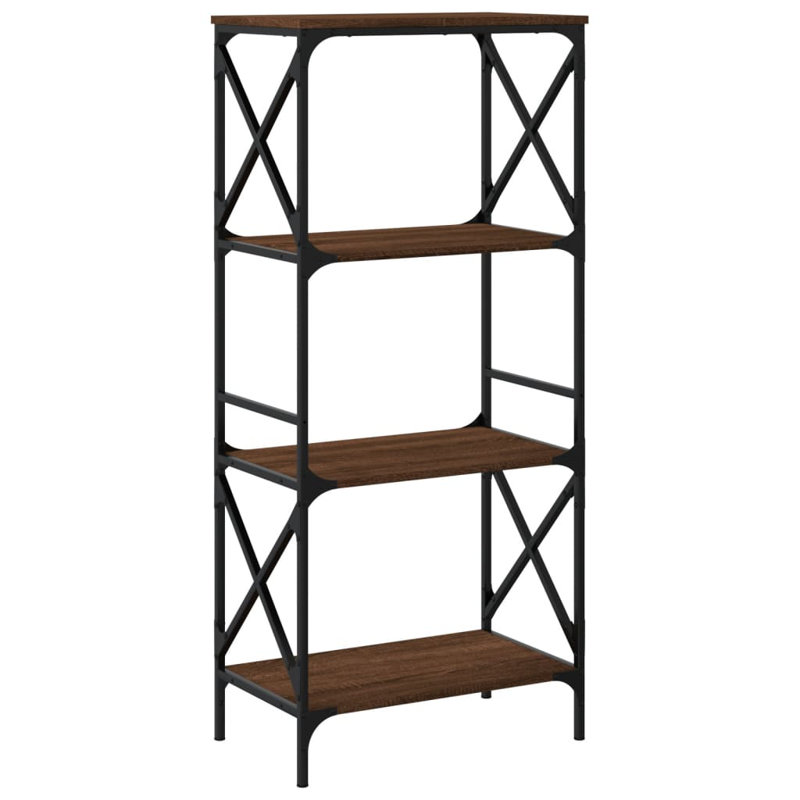 Étagère en fer Tyieshia, (4 tablettes) H 52 po x l 23 po x P 14 po, Brun / Chêne