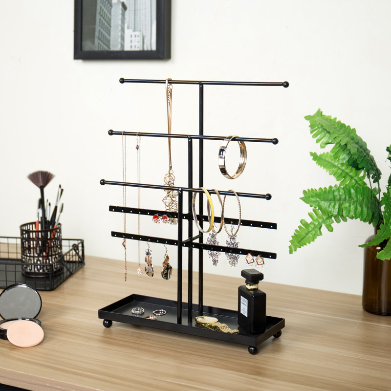 Metal Jewelry Stand + Hooks, Black