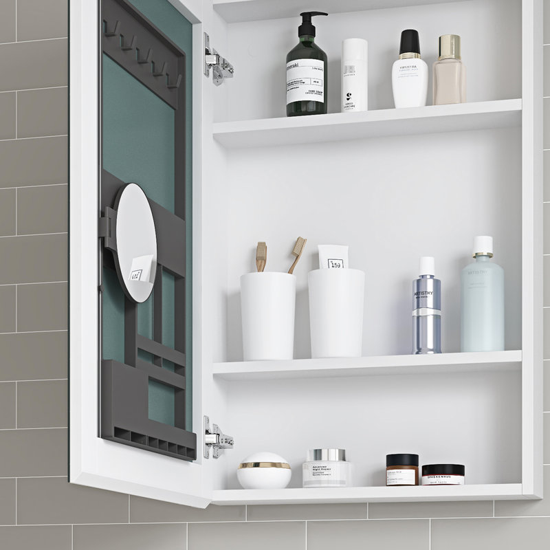Armoire à pharmacie de salle de bain l 20 po x H 30 po avec porte en bois, fixation murale, encastrée ou en surface, ouverture à gauche, miroir de maquillage inclus 20 po x 30 po - et options de surface, miroir de rangement, gauche, style élégant