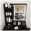 Bureau de coiffeuse moderne noir avec miroir lumineux à DEL, table de maquillage à 3 tiroirs avec prise de courant et support pour sèche-cheveux, ensemble de coiffeuse pour petite chambre avec tabouret-53141824