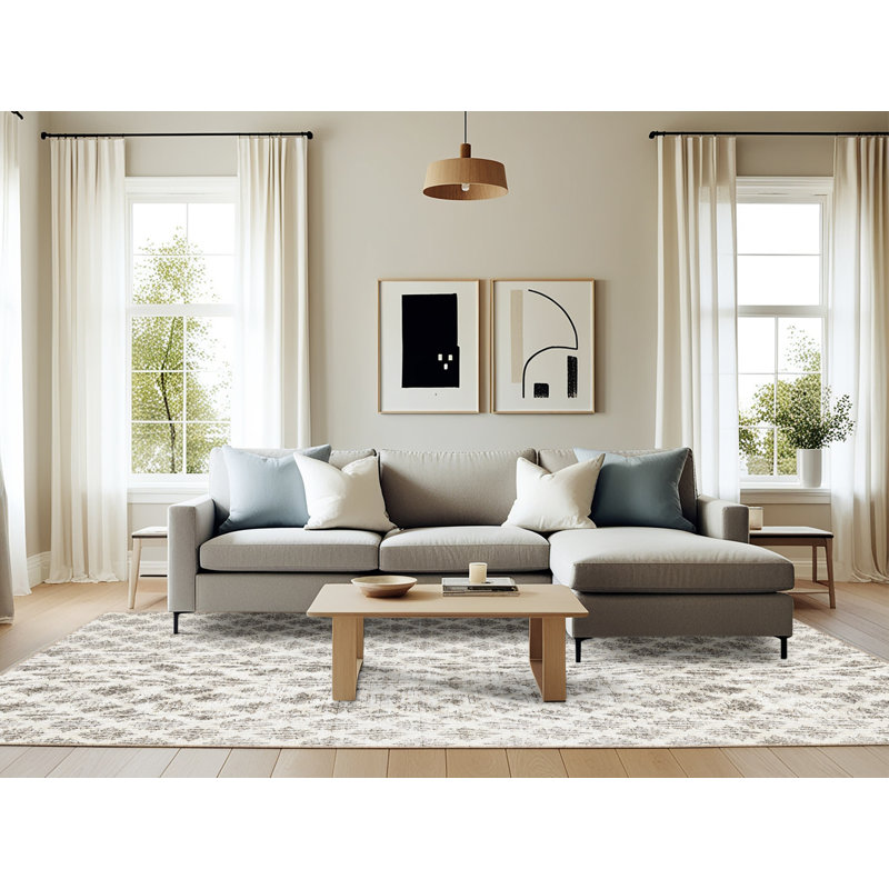 Ivoire florale d’Andersonville/Tapis décoratif grise, Rectangle 6 pi x 9 pi