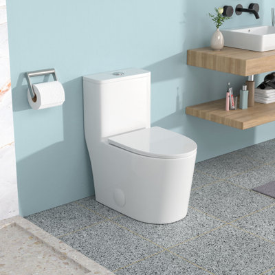 Toilette de salle de bain brute de 12 po, céramique blanche, double chasse 1,1 / 1,6, siège à fermeture douce Siphon Jet, carte de 800 g, céramique facile à entretenir, avec siège en PP pour hygiène et entretien