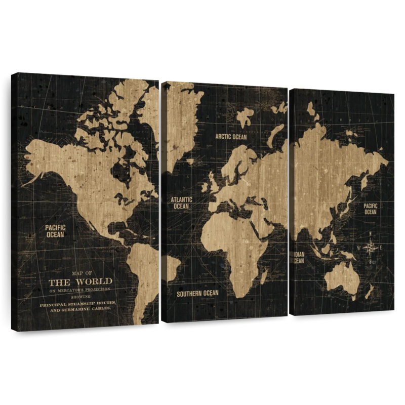 Aletra, carte du vieux monde, or noir, H 36 po x l 57 po
