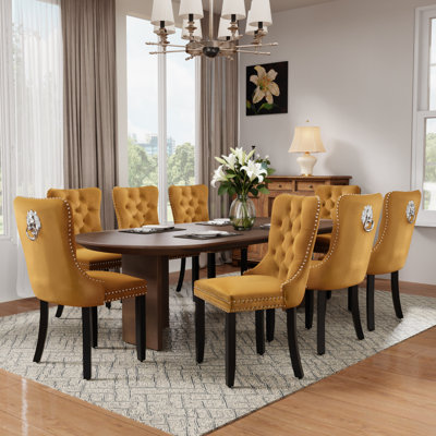 Modern Velvet Tufted Solid Wood Kitchen Chairs Upholstered Dining Chairs Set of 8