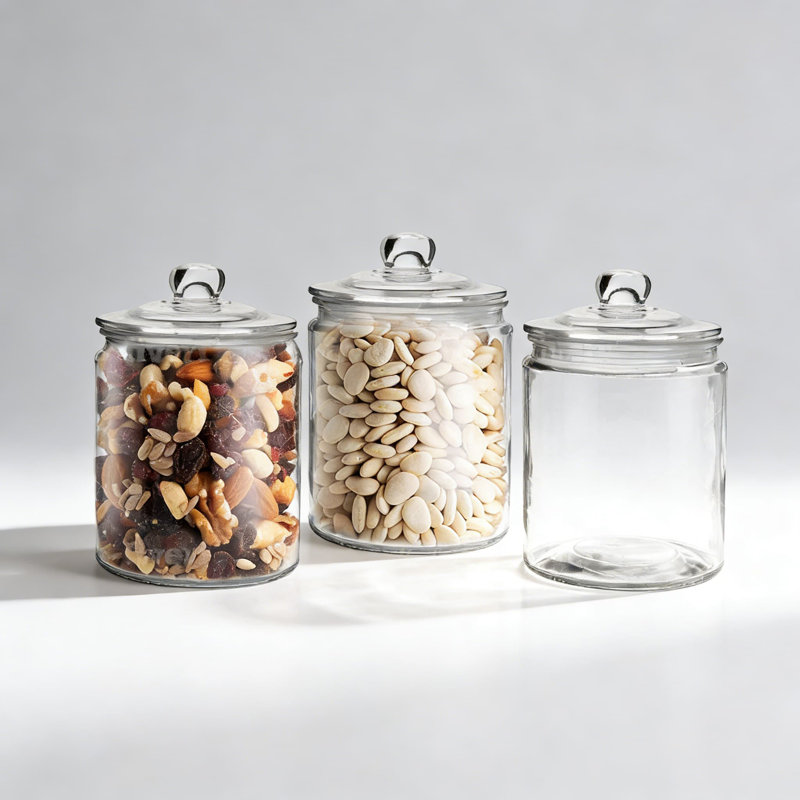 Pots de rangement hermétiques en verre avec couvercles, ensemble de 3 (1 litre / 34 oz) - contenants de qualité alimentaire pour l'organisation de garde-manger, nourriture sèche, café, collations et gâteries pour animaux de compagnie