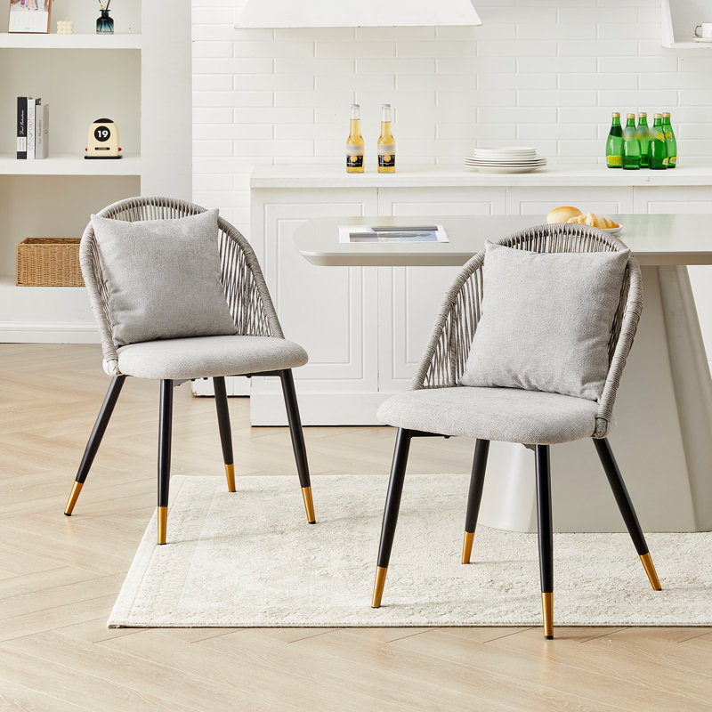 47cm H Fabric Upholstered Metal Side Chair, Grey