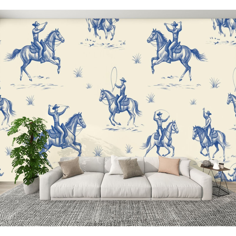 Papier peint auto-adhésif Western Cowboy Ride Horse, L 144 po x l 100 po