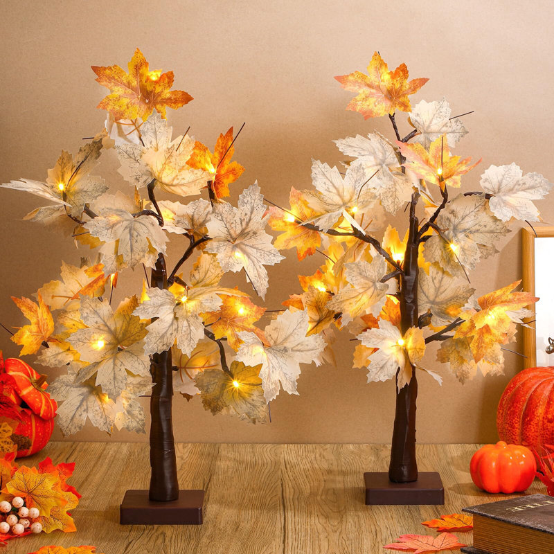 Fall Lighted Maple Tree Artificial Fall Tree LED Fall Decorations,2 Pcs