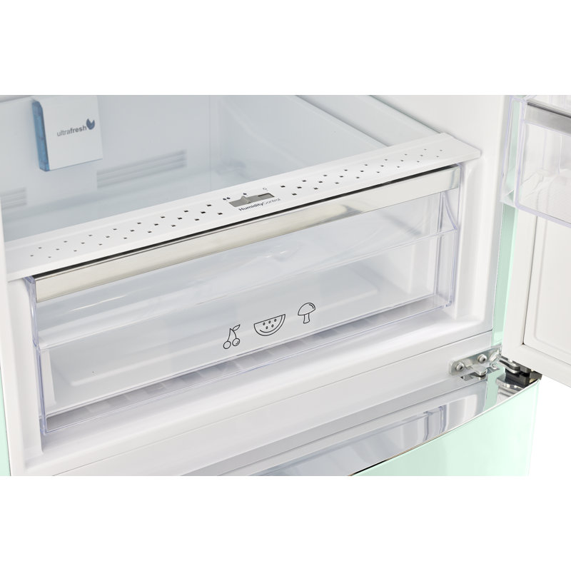 Summer Mint Green Retro Bottom Mount Fridge with Chrome Accents