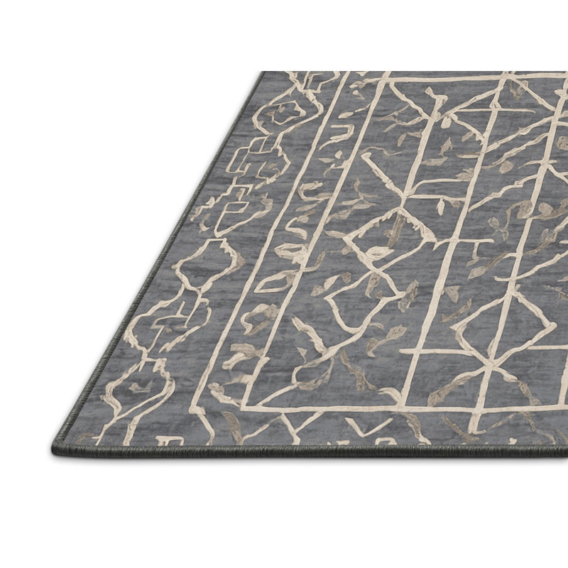 Tapis gris soyeux et moelleux, Rectangulaire 3 pi x 5 pi