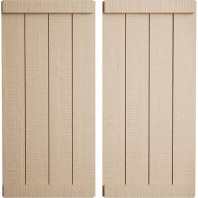 Rustic Four Board Joined Board-n-Batten Faux Wood Shutters w/End Batten (Per Pair)
