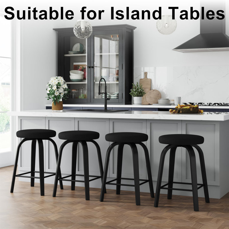 Swivel Bar Stools Set Of 2, Black, Counter Stool (25.59” Seat Height)